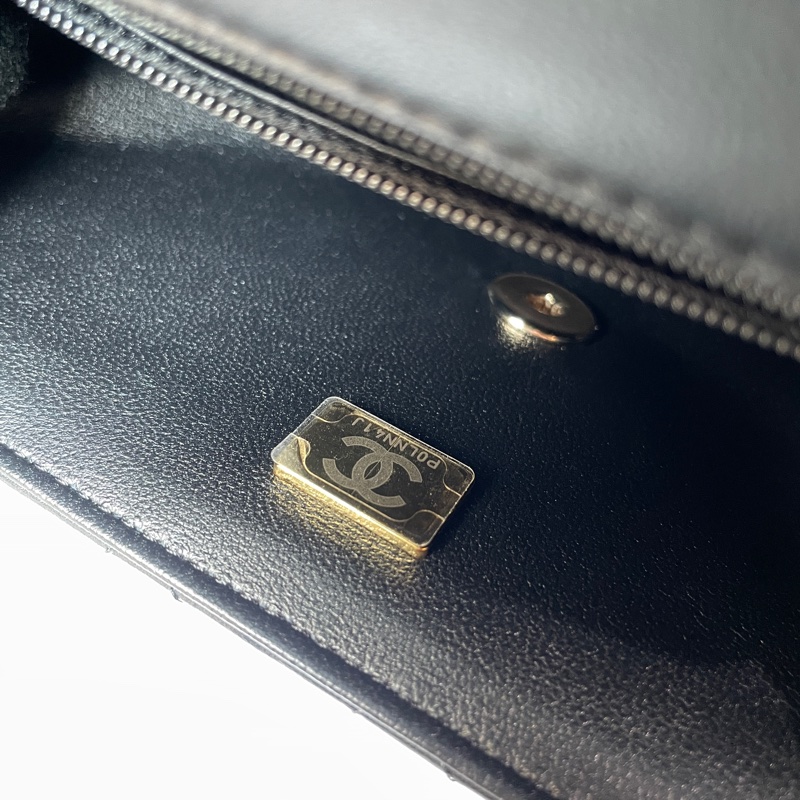 Chanel CF mini Handle 黑羊皮淡金釦20cm-9