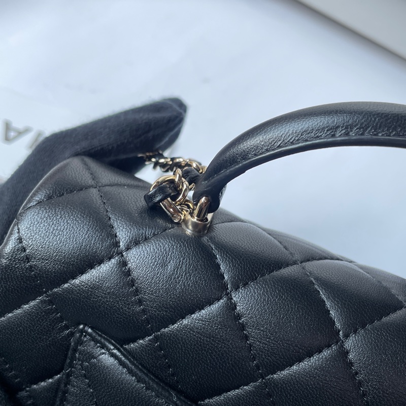 Chanel CF mini Handle 黑羊皮淡金釦20cm-10