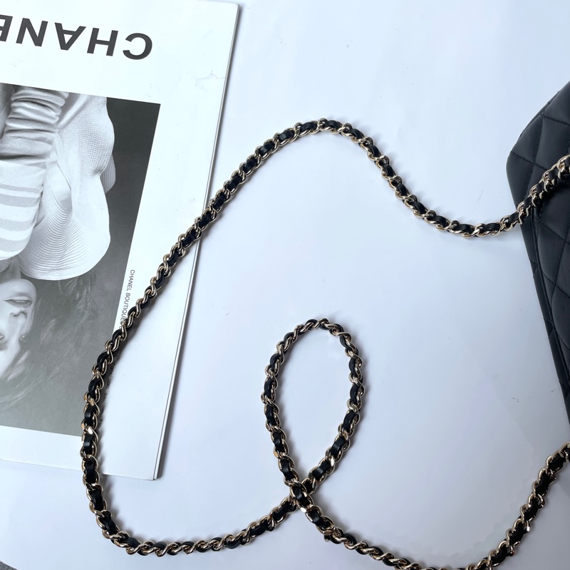 Chanel CF mini Handle 黑羊皮淡金釦20cm-17