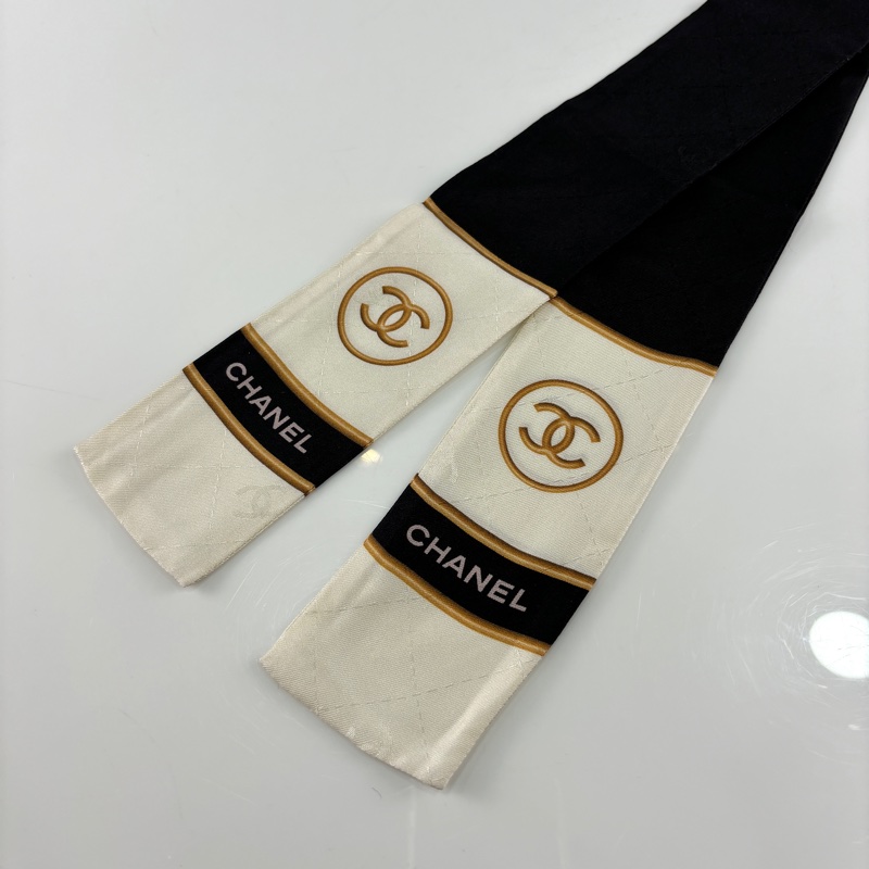 Chanel黑白金雙C字母logo絲巾 twilly-0