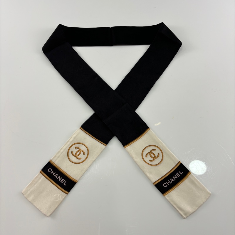 Chanel黑白金雙C字母logo絲巾 twilly-1