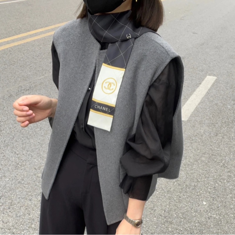 Chanel黑白金雙C字母logo絲巾 twilly-5