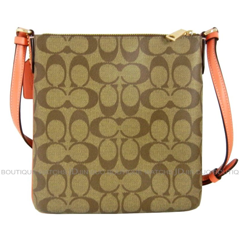 金鐸精品~2304 COACH CF340 MINI ROWAN卡其粉紅C-LOGO帆布側背小扁包  全新品-1