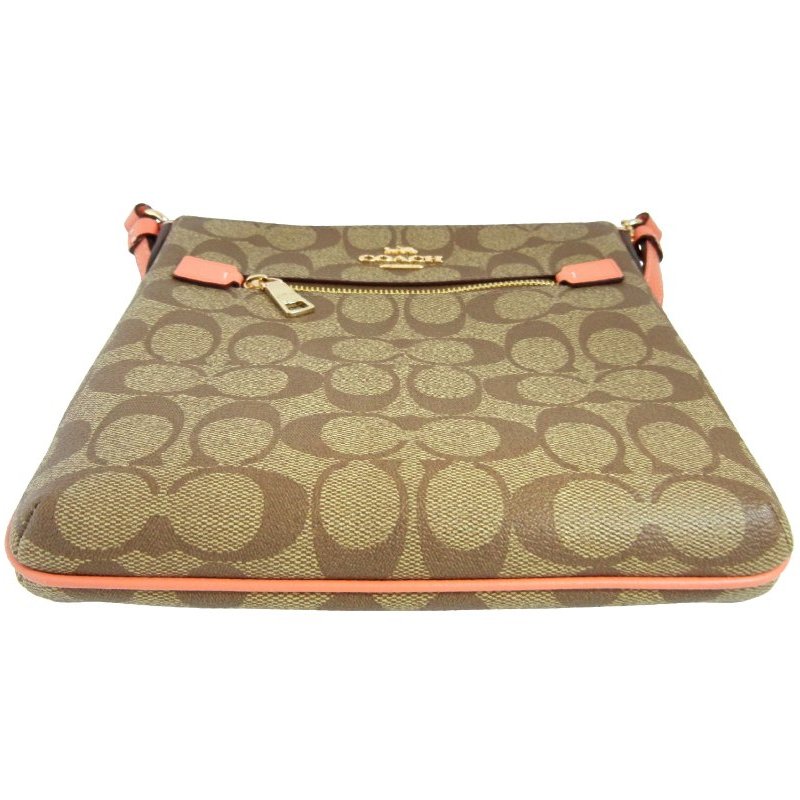 金鐸精品~2304 COACH CF340 MINI ROWAN卡其粉紅C-LOGO帆布側背小扁包  全新品-4