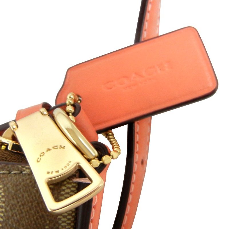 金鐸精品~2304 COACH CF340 MINI ROWAN卡其粉紅C-LOGO帆布側背小扁包  全新品-5