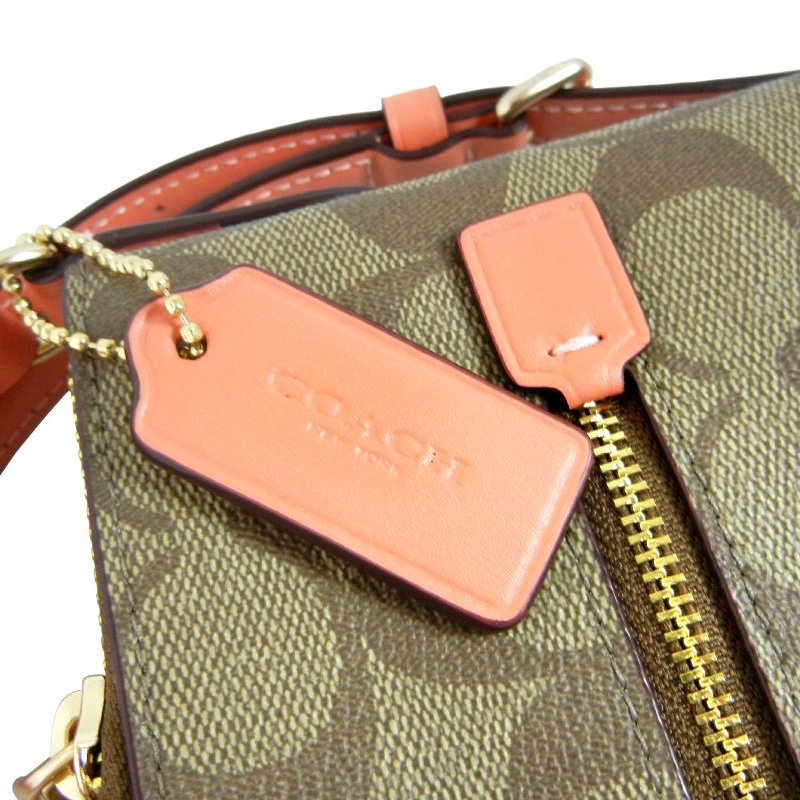 金鐸精品~2304 COACH CF340 MINI ROWAN卡其粉紅C-LOGO帆布側背小扁包  全新品-6