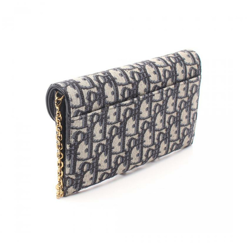 【日本直送】 Christian Dior Christian Dior SADDLE 鞍 斜 提花 鏈條錢包 帆布 皮革 淺褐色 海軍藍-1