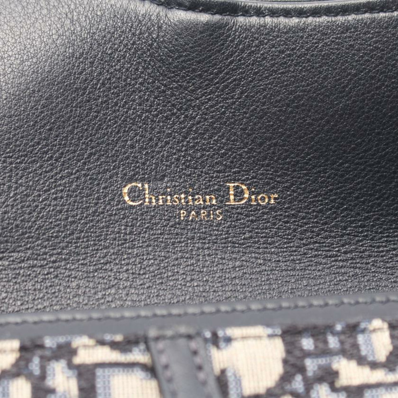 【日本直送】 Christian Dior Christian Dior SADDLE 鞍 斜 提花 鏈條錢包 帆布 皮革 淺褐色 海軍藍-3