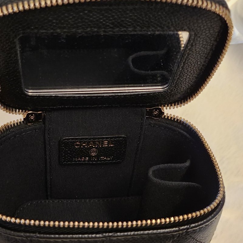 禮物💓~Chanel香奈兒經典菱格紋黑金荔枝牛皮迷你斜背化妝包/ 小盒子/ 方盒子/ 小方包/  盒子包/ 小廢包💓-12