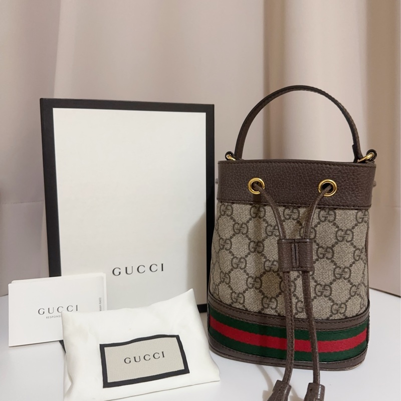 ［實品實拍］gucci 水桶包 二手 8.5成新 附盒子 保固卡 精品品牌 古馳 老花 名牌包 情人節 正品 側背包-0