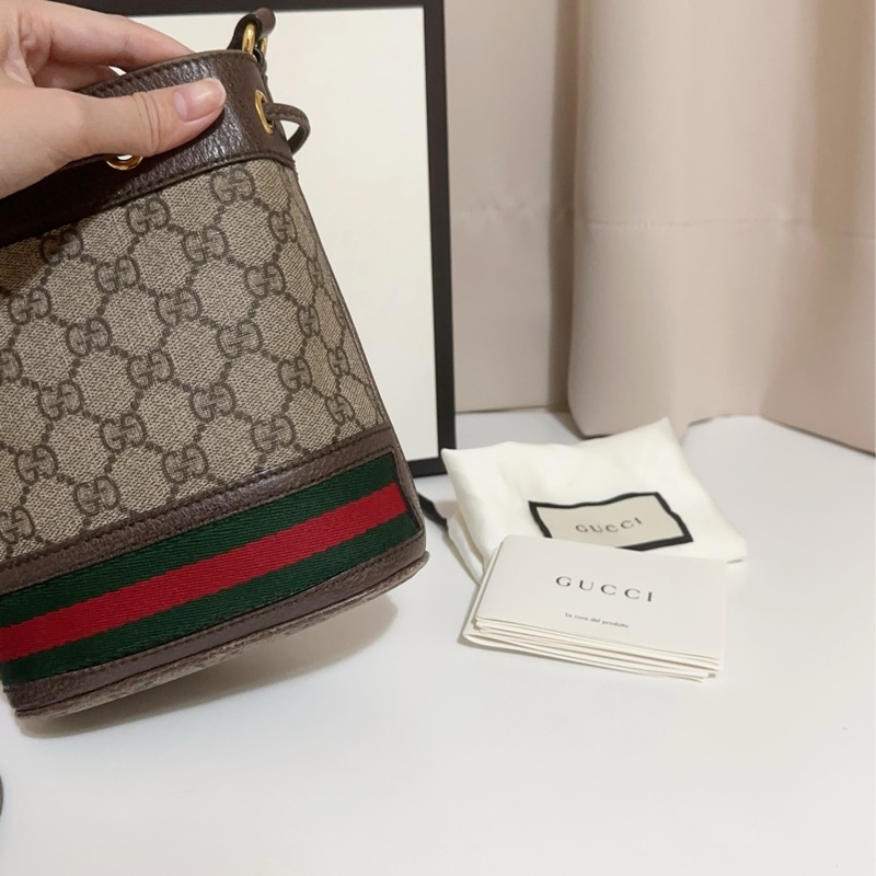 ［實品實拍］gucci 水桶包 二手 8.5成新 附盒子 保固卡 精品品牌 古馳 老花 名牌包 情人節 正品 側背包-4