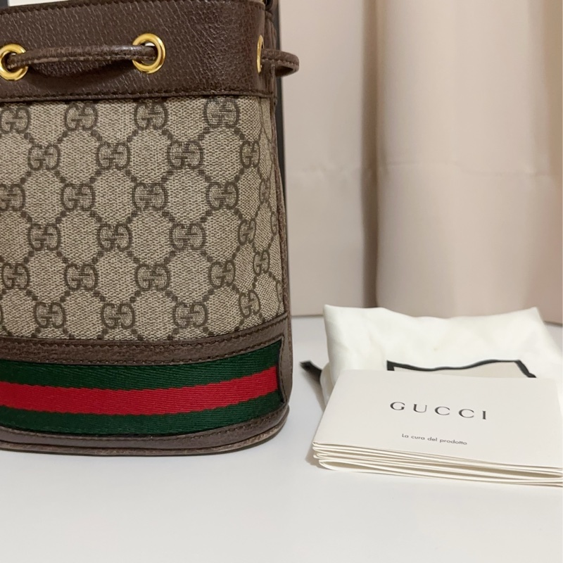 ［實品實拍］gucci 水桶包 二手 8.5成新 附盒子 保固卡 精品品牌 古馳 老花 名牌包 情人節 正品 側背包-5