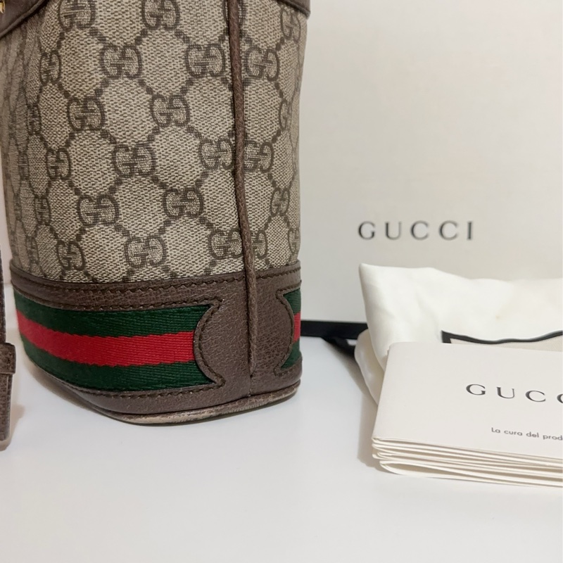 ［實品實拍］gucci 水桶包 二手 8.5成新 附盒子 保固卡 精品品牌 古馳 老花 名牌包 情人節 正品 側背包-6