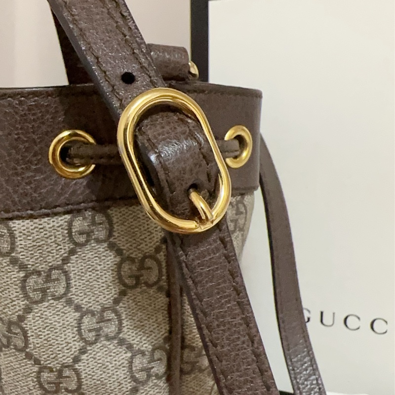 ［實品實拍］gucci 水桶包 二手 8.5成新 附盒子 保固卡 精品品牌 古馳 老花 名牌包 情人節 正品 側背包-7