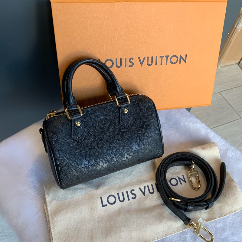 Louis Vuitton Monogram Nano Speedy壓紋牛皮二用包（黑色）M82450-0