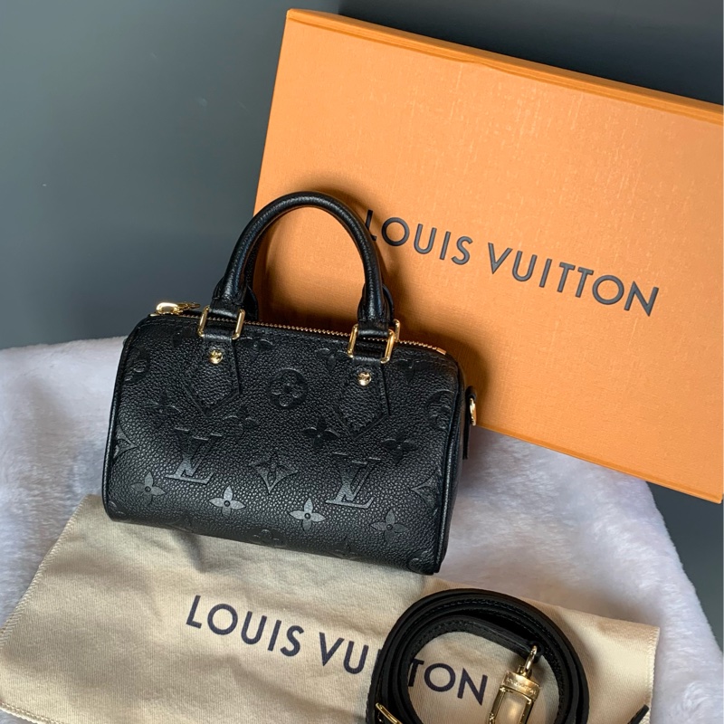 Louis Vuitton Monogram Nano Speedy壓紋牛皮二用包（黑色）M82450-1