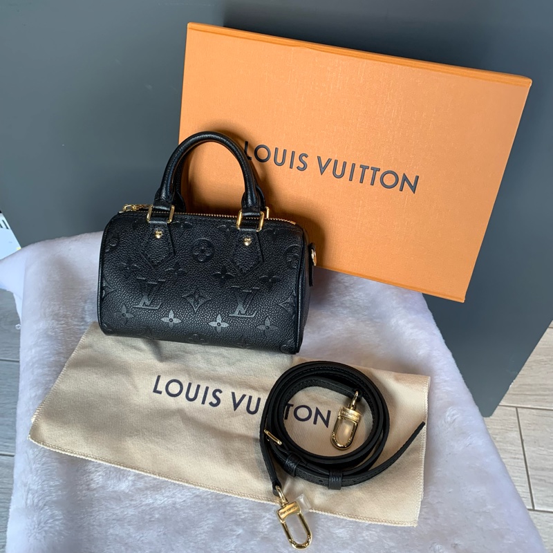 Louis Vuitton Monogram Nano Speedy壓紋牛皮二用包（黑色）M82450-2