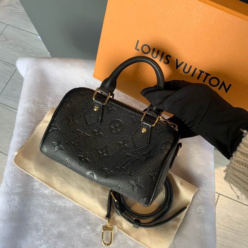 Louis Vuitton Monogram Nano Speedy壓紋牛皮二用包（黑色）M82450-4