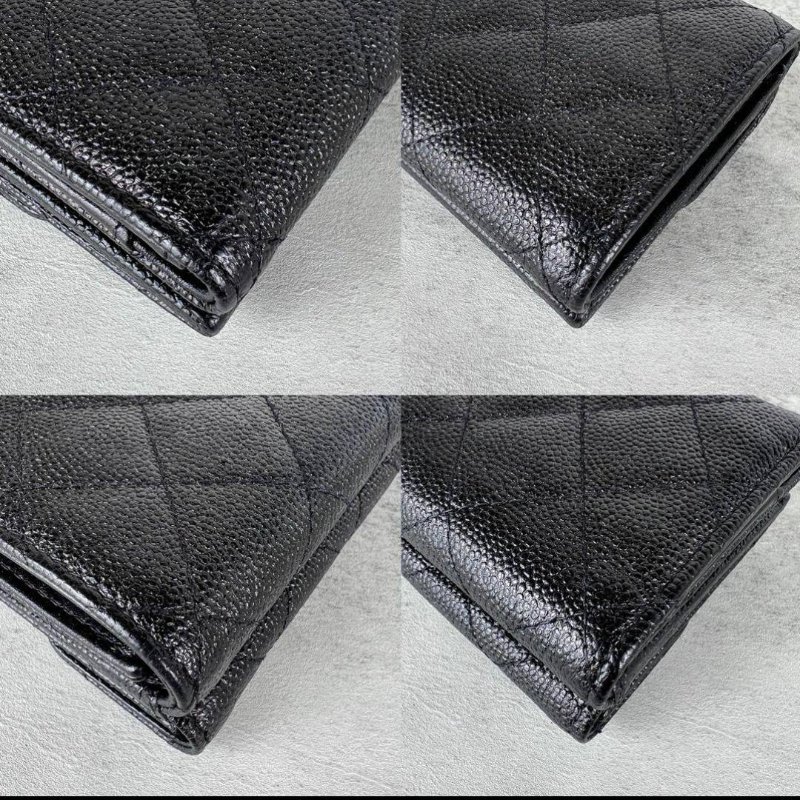 香奈兒 Chanel 經典雙C銀扣 LOGO菱格荔枝紋牛皮 暗釦三折短夾 零錢包-5