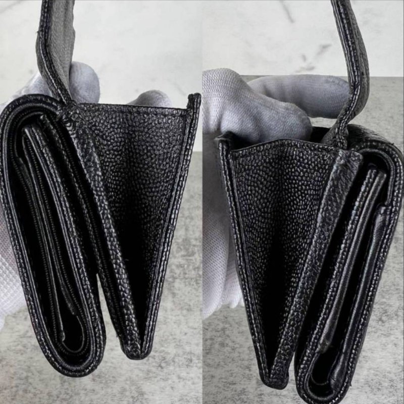 香奈兒 Chanel 經典雙C銀扣 LOGO菱格荔枝紋牛皮 暗釦三折短夾 零錢包-7