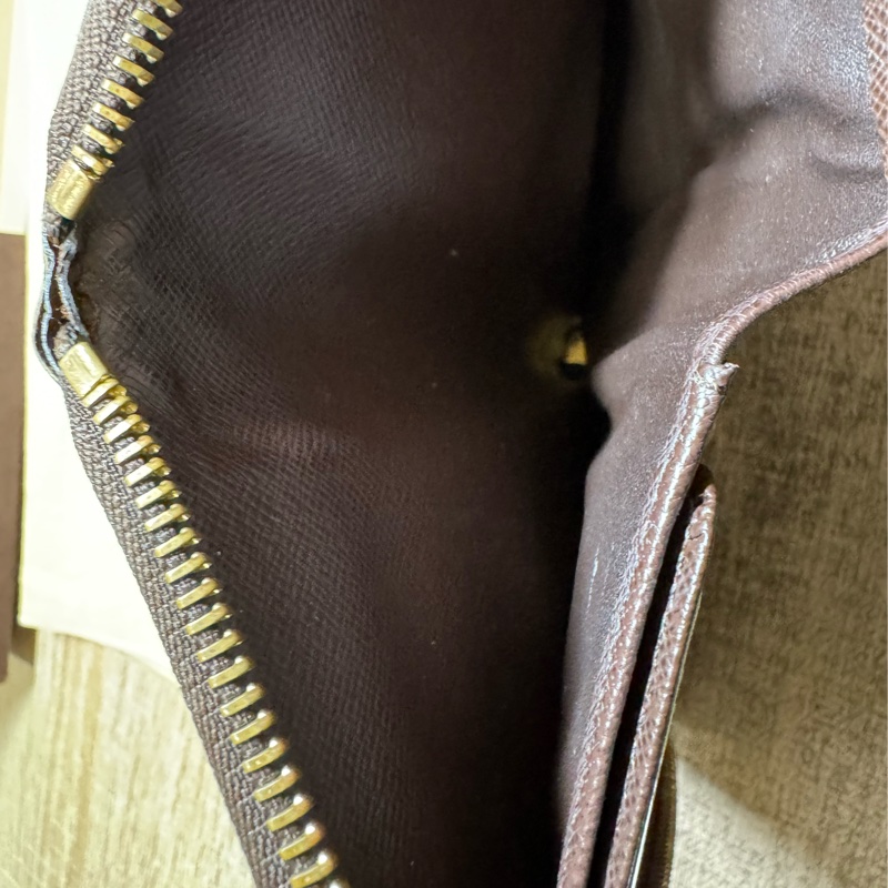 Louis Vuitton 路易威登  N60028 棋盤格LOGO Damier Ebene帆布10卡拉鍊中夾(咖啡)-5