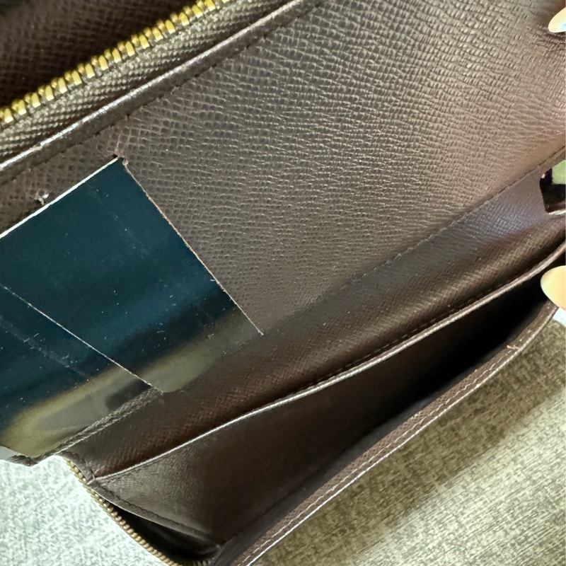Louis Vuitton 路易威登  N60028 棋盤格LOGO Damier Ebene帆布10卡拉鍊中夾(咖啡)-12