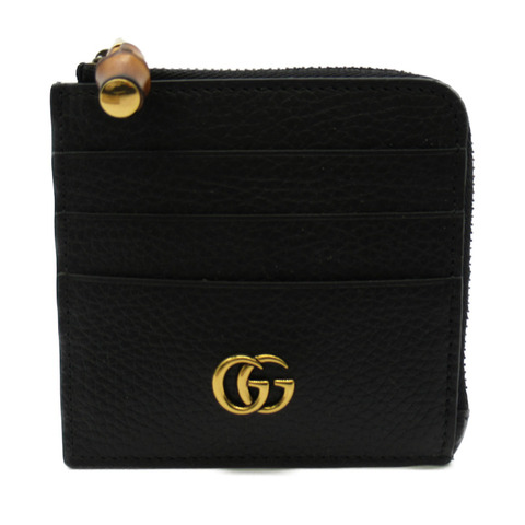 GUCCI 雙 G Bambou 卡包 卡包 739497AABXM1000 小牛皮（牛皮）黑色全新女式