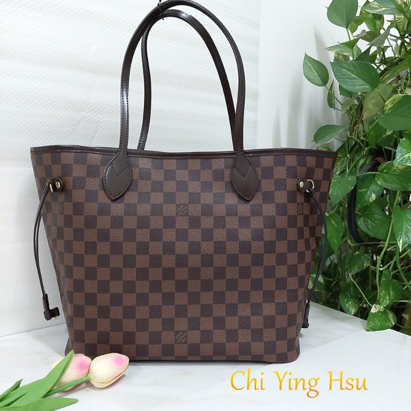 LV N41358 Damier Neverfull MM 🎀現品實拍🎀經典棋盤格肩背購物包(中)~~二手品-4