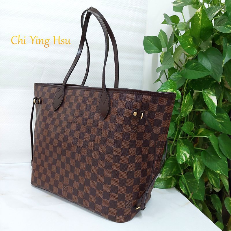LV N41358 Damier Neverfull MM 🎀現品實拍🎀經典棋盤格肩背購物包(中)~~二手品-5