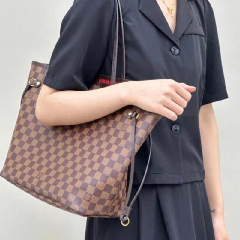LV N41358 Damier Neverfull MM 🎀現品實拍🎀經典棋盤格肩背購物包(中)~~二手品-10