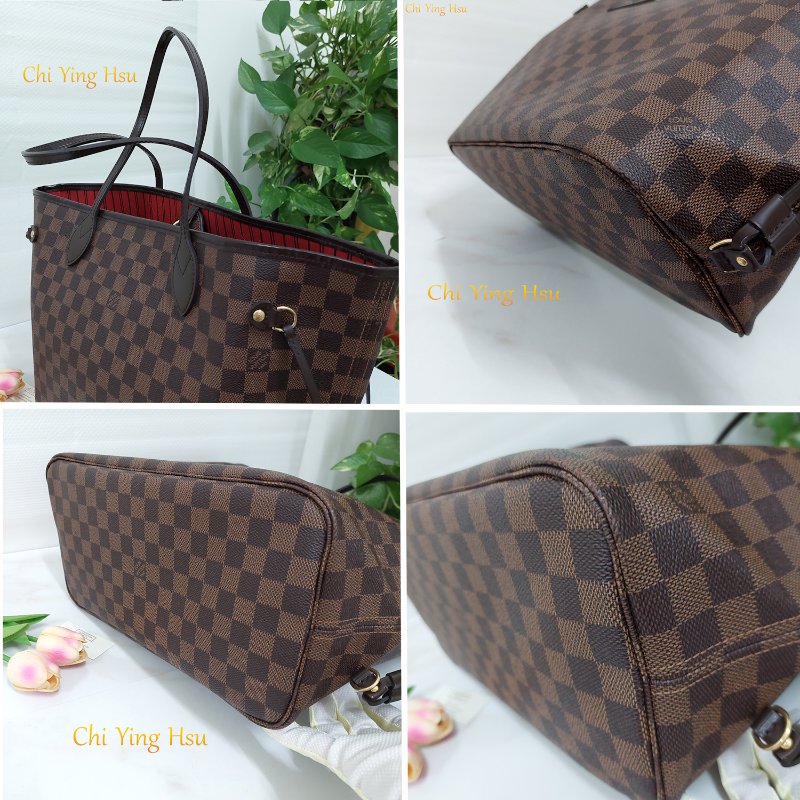 LV N41358 Damier Neverfull MM 🎀現品實拍🎀經典棋盤格肩背購物包(中)~~二手品-11