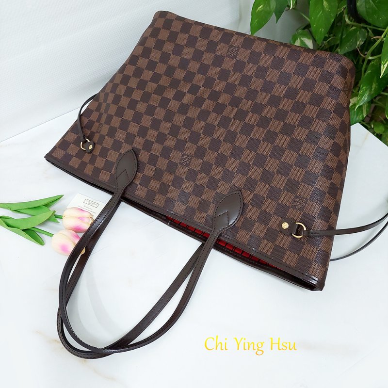 LV N41358 Damier Neverfull MM 🎀現品實拍🎀經典棋盤格肩背購物包(中)~~二手品-12
