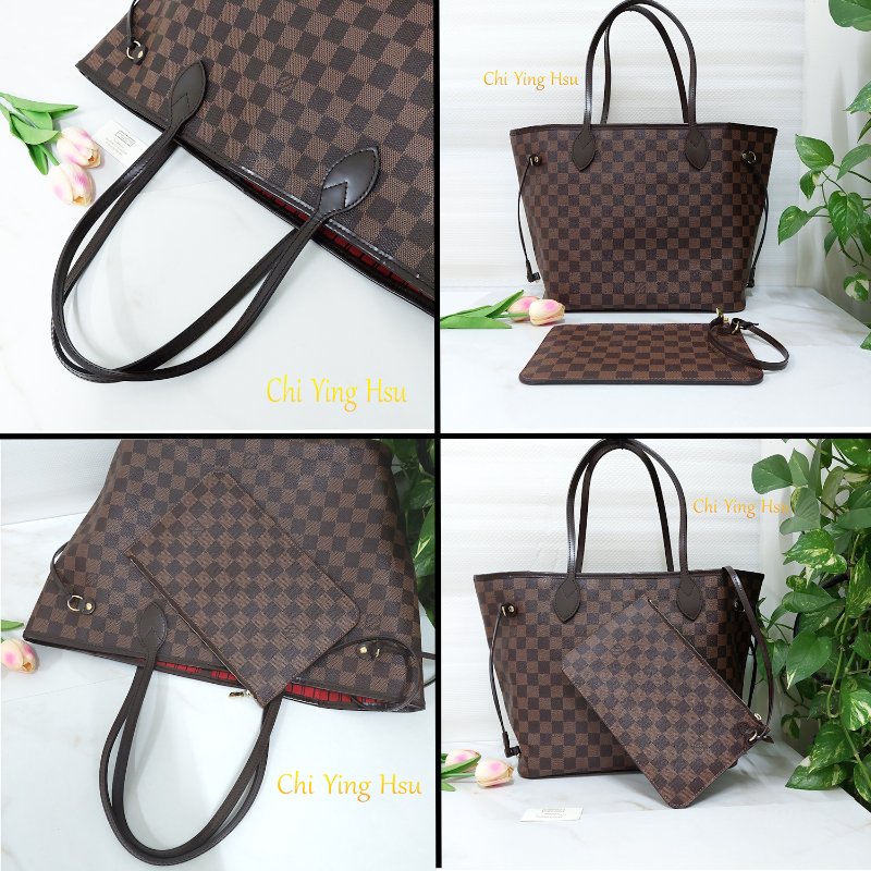 LV N41358 Damier Neverfull MM 🎀現品實拍🎀經典棋盤格肩背購物包(中)~~二手品-13