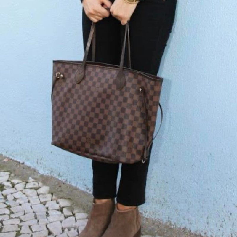 LV N41358 Damier Neverfull MM 🎀現品實拍🎀經典棋盤格肩背購物包(中)~~二手品-15