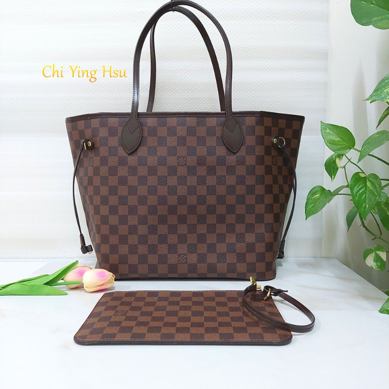LV N41358 Damier Neverfull MM 🎀現品實拍🎀經典棋盤格肩背購物包(中)~~二手品-19