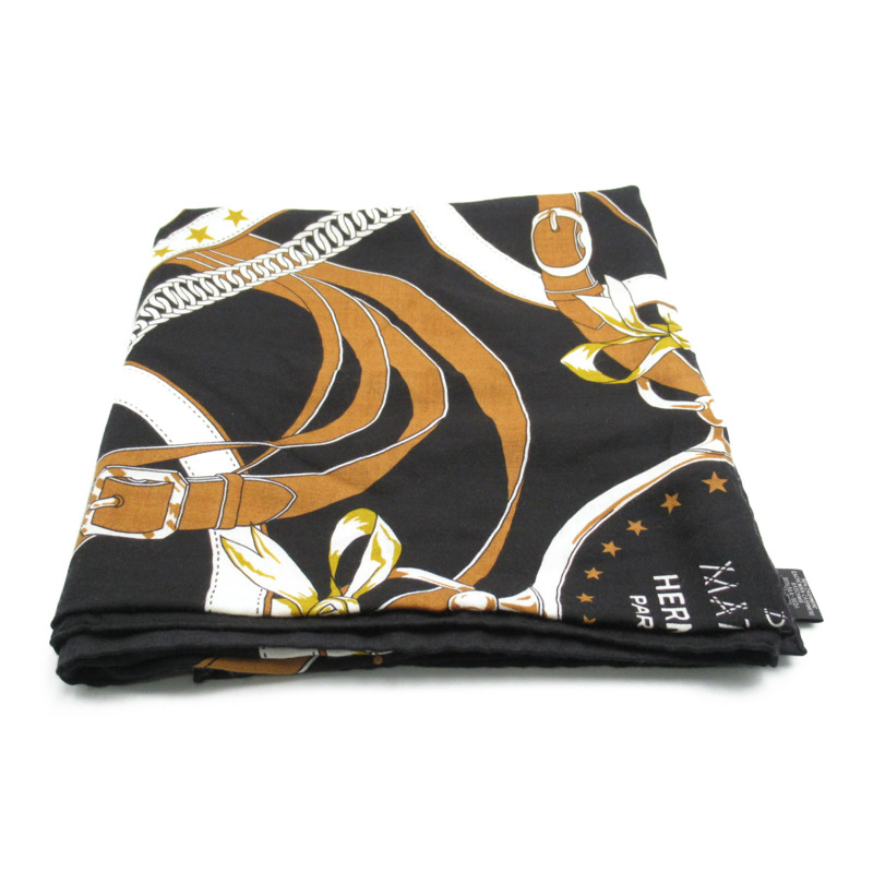 【日本直送】HERMES Kasisir 140 披肩 羊絨 黑色 二手女式-0