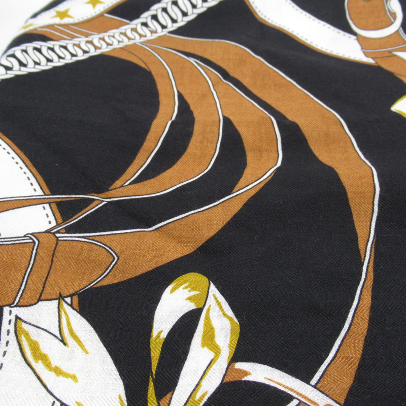 【日本直送】HERMES Kasisir 140 披肩 羊絨 黑色 二手女式-2