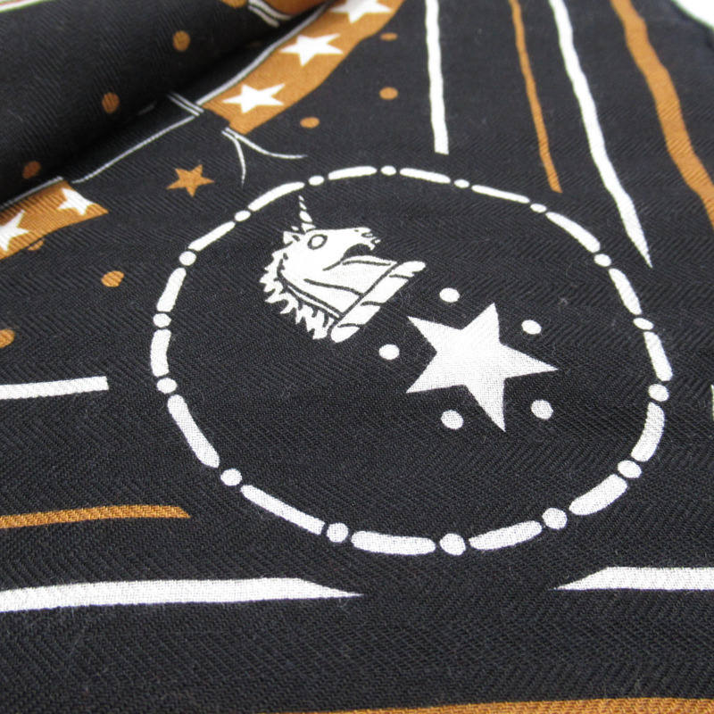 【日本直送】HERMES Kasisir 140 披肩 羊絨 黑色 二手女式-4