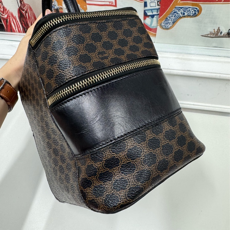 中古罕有 Celine Macadam 凱旋門老花雙層手提包 黑色老花-17