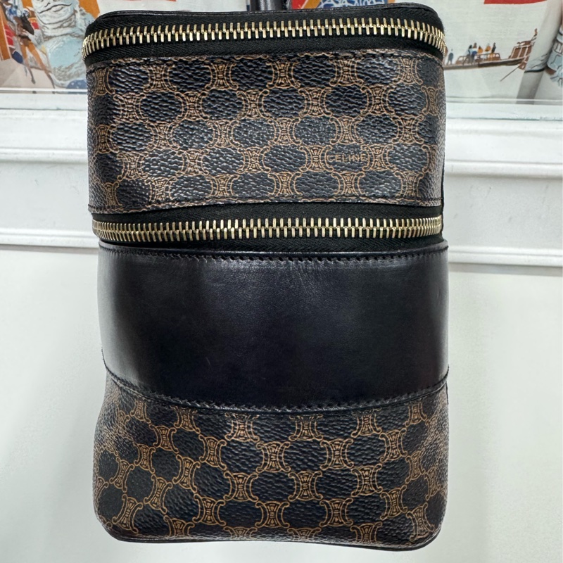 中古罕有 Celine Macadam 凱旋門老花雙層手提包 黑色老花-18