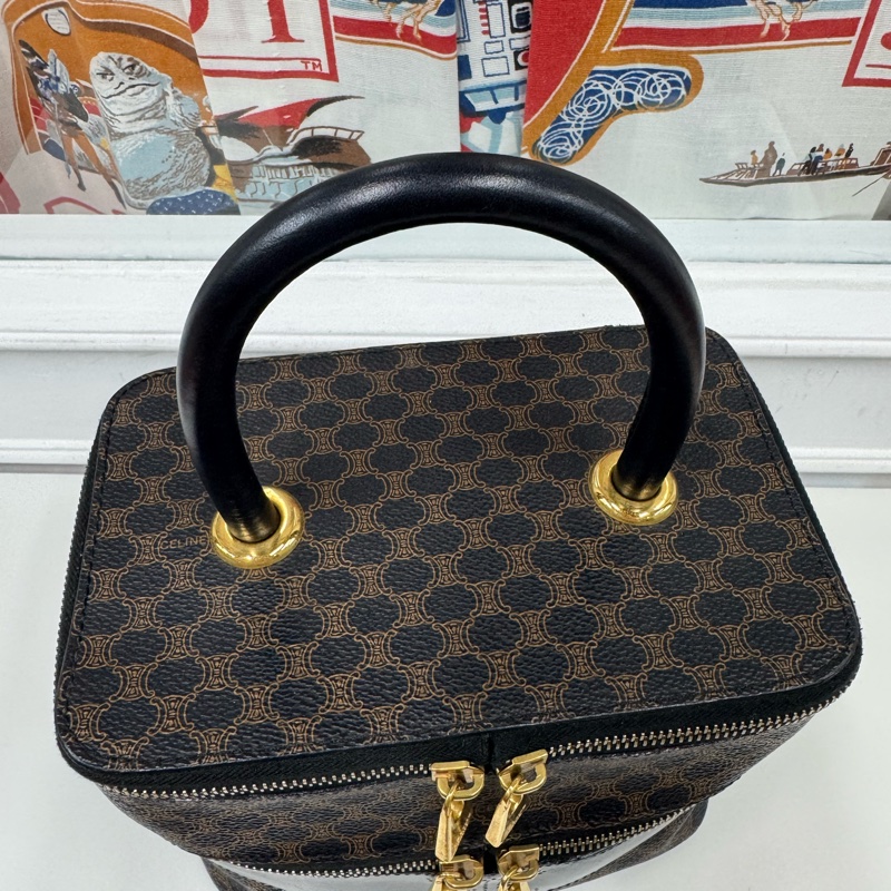 中古罕有 Celine Macadam 凱旋門老花雙層手提包 黑色老花-21
