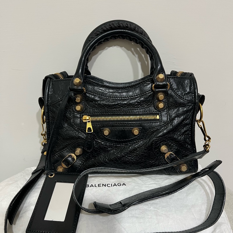 BALENCIAGA 巴黎世家 mini city黑金機車包-0