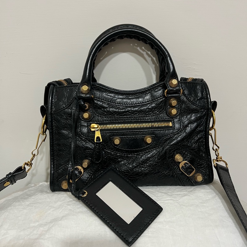 BALENCIAGA 巴黎世家 mini city黑金機車包-5