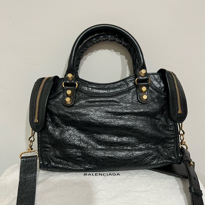 BALENCIAGA 巴黎世家 mini city黑金機車包-8