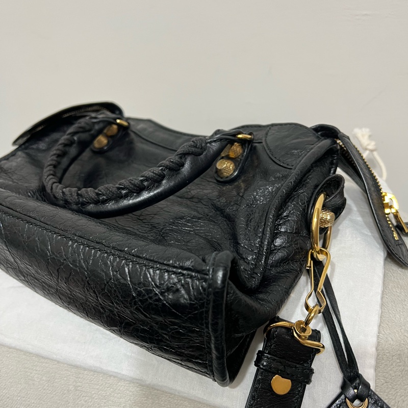 BALENCIAGA 巴黎世家 mini city黑金機車包-12