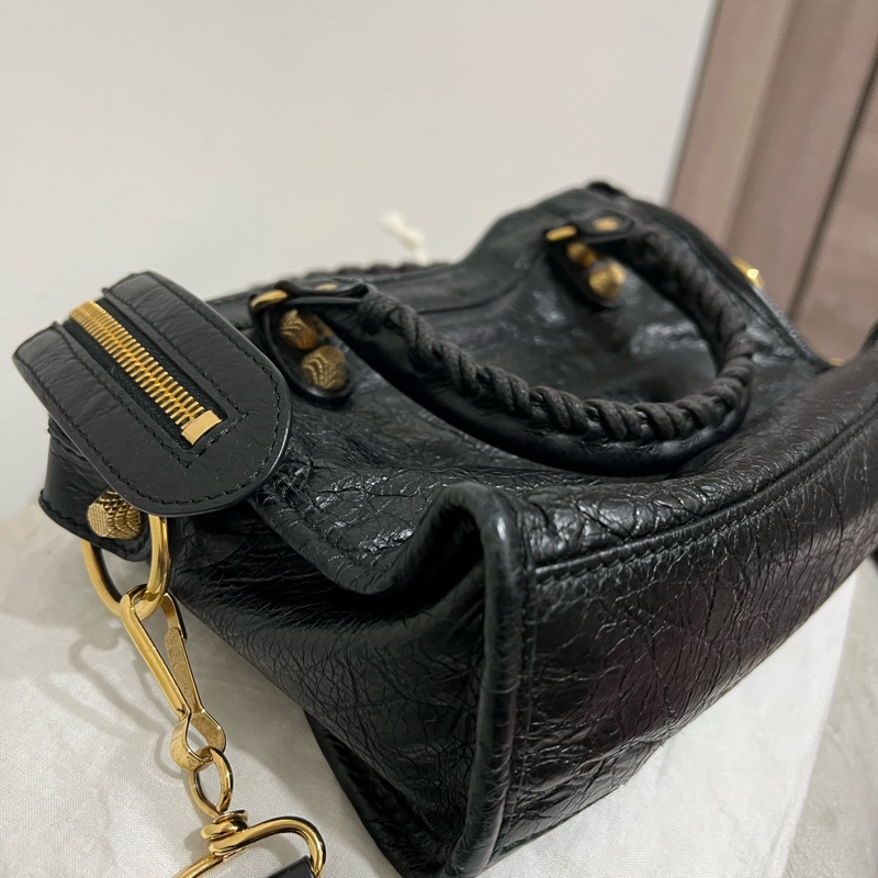 BALENCIAGA 巴黎世家 mini city黑金機車包-13