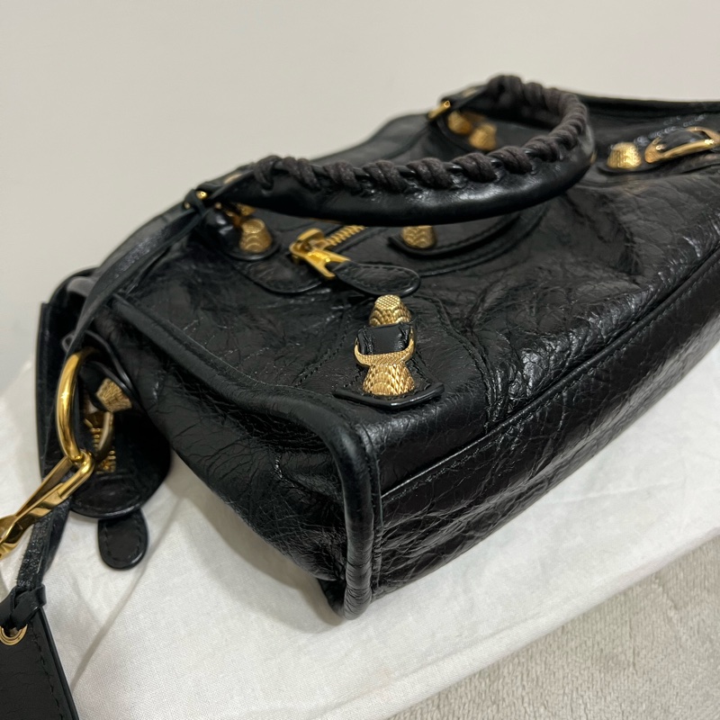 BALENCIAGA 巴黎世家 mini city黑金機車包-15