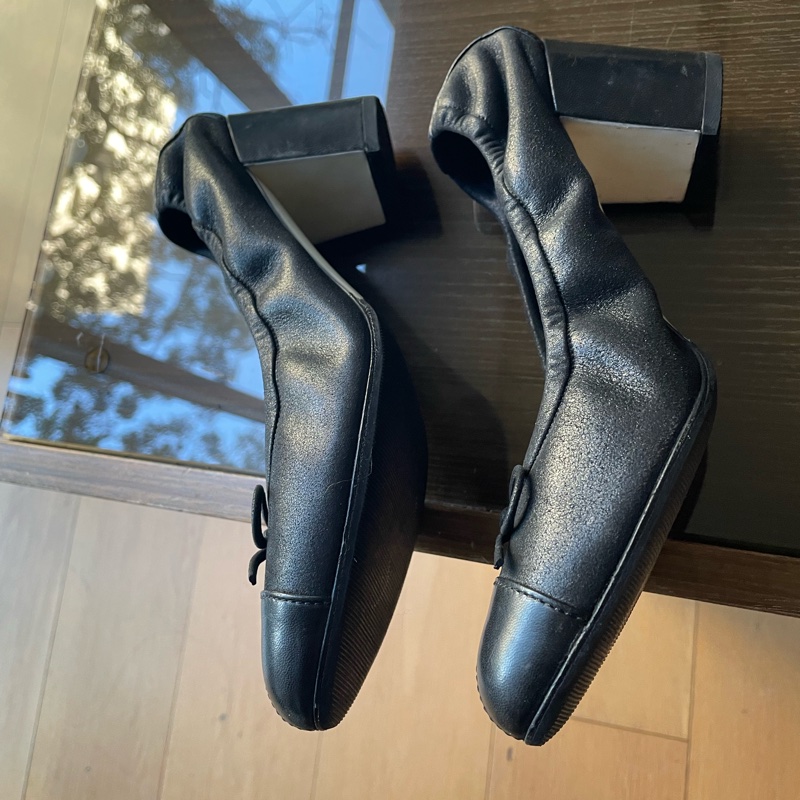 Chanel 38蝴蝶結裝飾鬆緊全皮革跟鞋-3