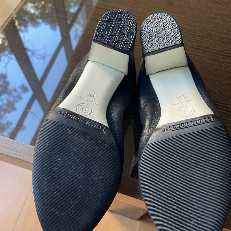 Chanel 38蝴蝶結裝飾鬆緊全皮革跟鞋-4