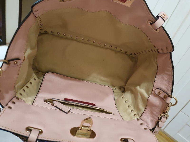 valentino 卯釘 中型包 粉金經典-5